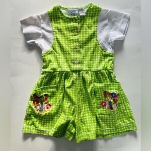 Vintage Green Plaid 90s Garden Romper